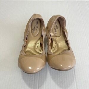 Dexflex Ballet Flats 6W Wide Nude Patent‎ Cap Toe Scrunch Comfort Slip On Flex